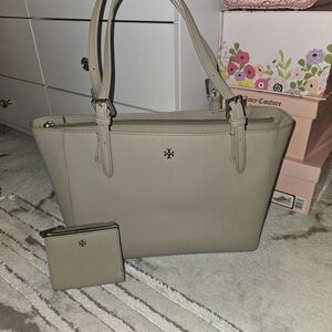 Tory Burch Gray Tote Bag and Wallet Set